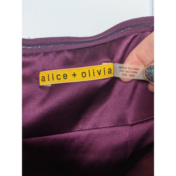 Alice + Olivia 100% Silk Strapless Layered Ruffle Dress M Burgundy Wine - Picture 8 of 10